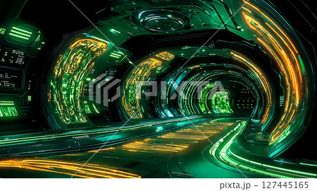 A futuristic tunnel with a lot of lights inside of it 127445165