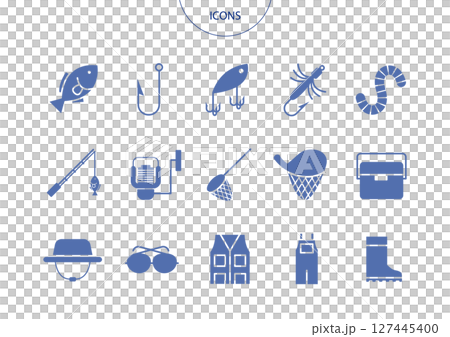 釣魚圖示象形文字向量插圖集 127445400