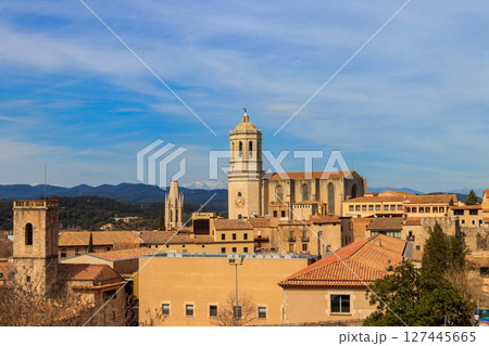Panoramic view of Girona viewed from the medieval city walls, Catalonia, Spain Panoramic view of Girona viewed from the medieval city walls, Catalonia, Spain 127445665