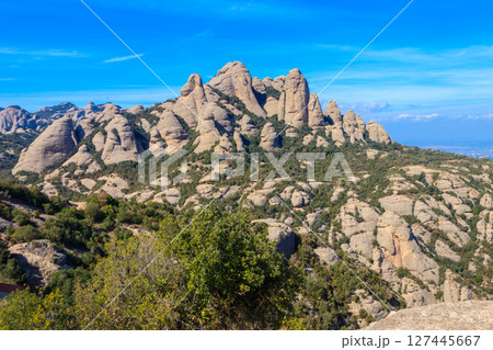 Beautiful view of the mountain of Montserrat in Catalonia, Spain Beautiful view of the mountain of Montserrat in Catalonia, Spain 127445667