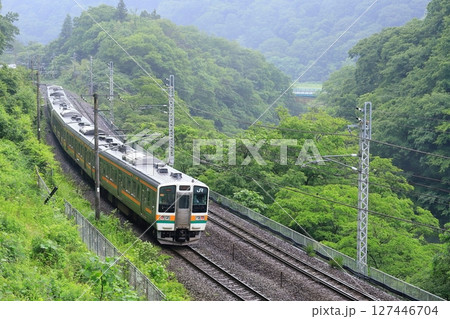 JR上越線「水上付近の山間部を走る211系普通列車」 JR上越線「水上付近の山間部を走る211系普通列車」 127446704