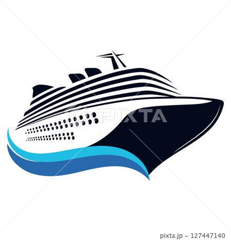 Large cruise sea liner silhouette on blue waves 127447140