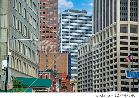 Urban canyon of Lower Manhattan NYC 127447340
