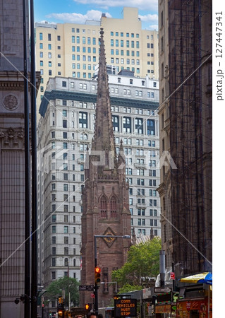 Trinity Church and Wall Street buildings NYC Trinity Church and Wall Street buildings NYC 127447341