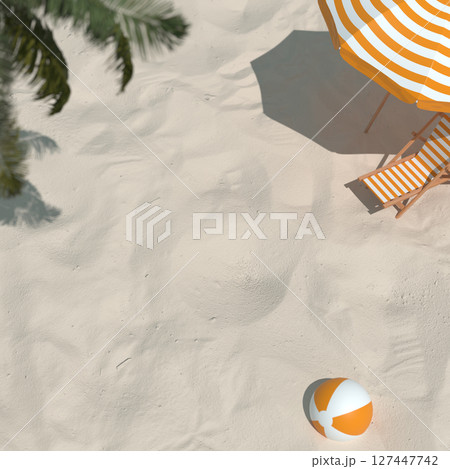 日差しの強いミニチュアビーチの3DCG背景 日差しの強いミニチュアビーチの3DCG背景 127447742