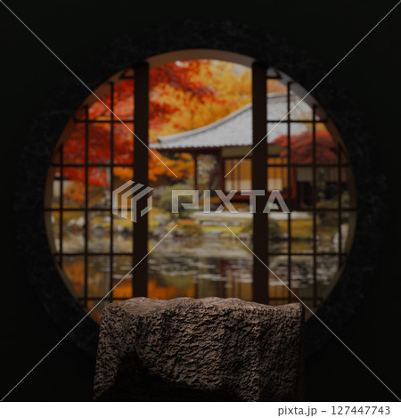 石のディスプレイ台が設置された和風な3DCG背景 石のディスプレイ台が設置された和風な3DCG背景 127447743