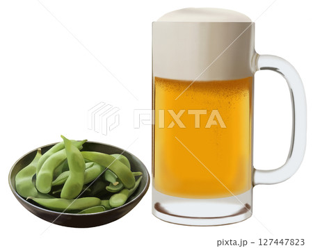 ジョッキに入ったビールと枝豆 ジョッキに入ったビールと枝豆 127447823