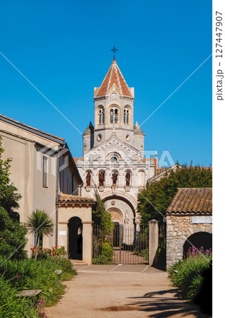 view of the entrance to Lerins Abbey, France 127447907