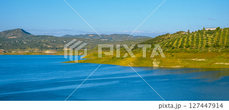 panoramic view of the Iznajar reservoir, Spain 127447914