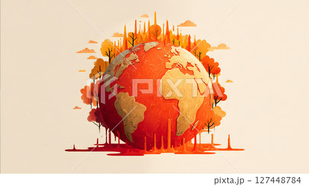 温暖化の地球のイラスト 127448784