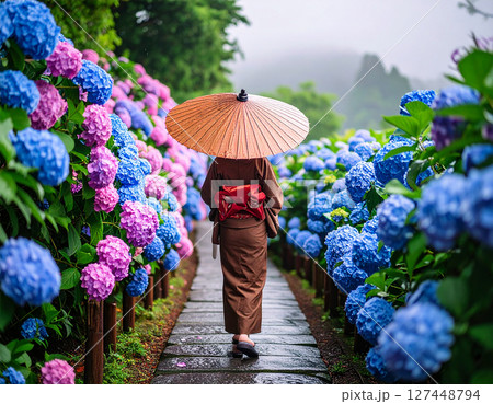 紫陽花のある道 紫陽花のある道 127448794
