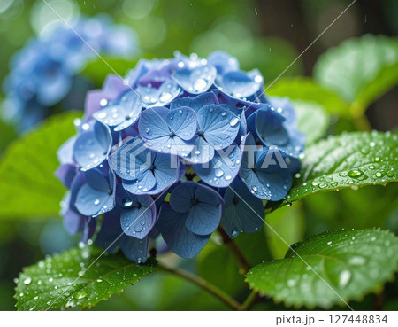 雨に濡れた紫陽花 雨に濡れた紫陽花 127448834