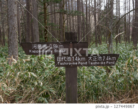 初夏の観光名所上高地の観光案内板 初夏の観光名所上高地の観光案内板 127449867