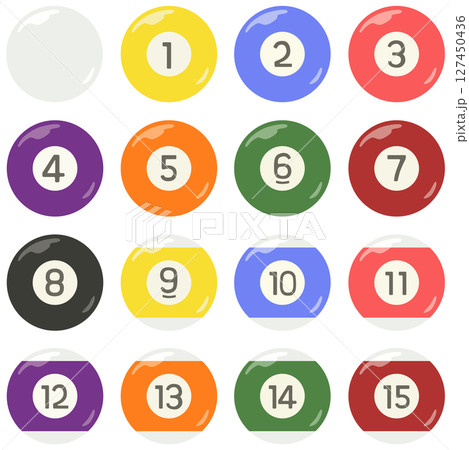 ビリヤードボールのイラストセット ベクター素材 127450436