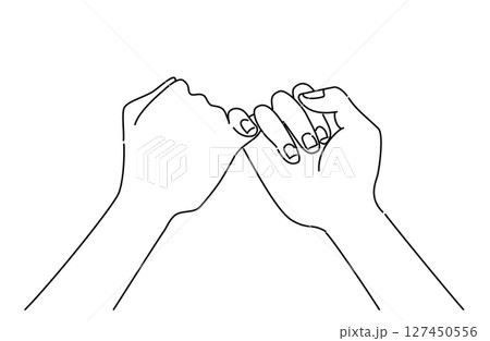 指切りをして約束を交わす二人の手の線画イラスト 指切りをして約束を交わす二人の手の線画イラスト 127450556