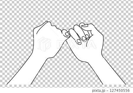 指切りをして約束を交わす二人の手の線画イラスト 指切りをして約束を交わす二人の手の線画イラスト 127450556