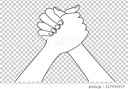 手を強く握り握手を交わす二人の手のシンプルな線画イラスト 手を強く握り握手を交わす二人の手のシンプルな線画イラスト 127450557