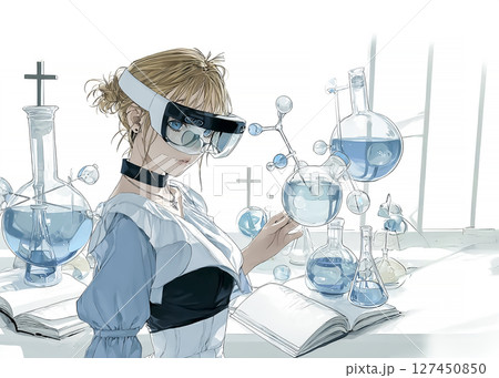 スマートグラスを利用した未来の教育の授業のイラスト素材 127450850