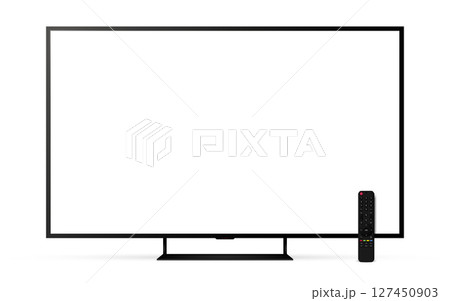 Realistic smart tv screen mockup with remote control Realistic smart tv screen mockup with remote control 127450903