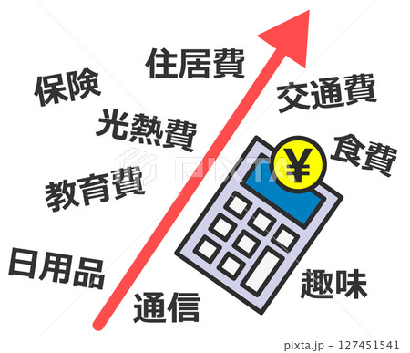 物価や生活費の高騰で家計が苦しい生活苦のイラスト 127451541