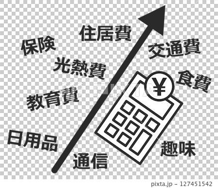 Illustration of households struggling financially due to rising prices and living costs 127451542