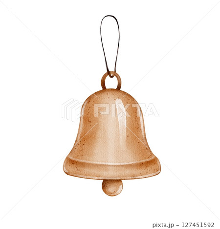 Brown metal bell with hanging loop 127451592