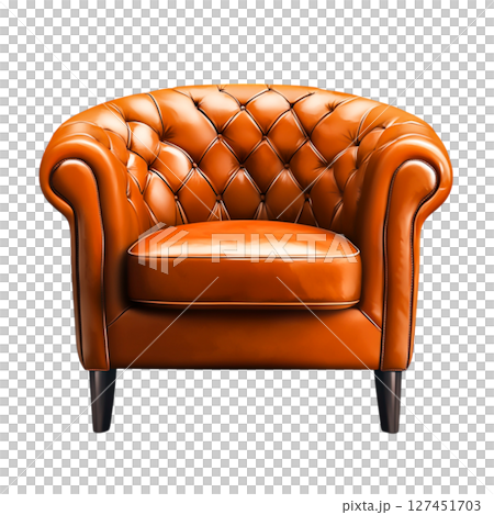Elegant brown leather armchair with tufted design for modern home interior decor 127451703