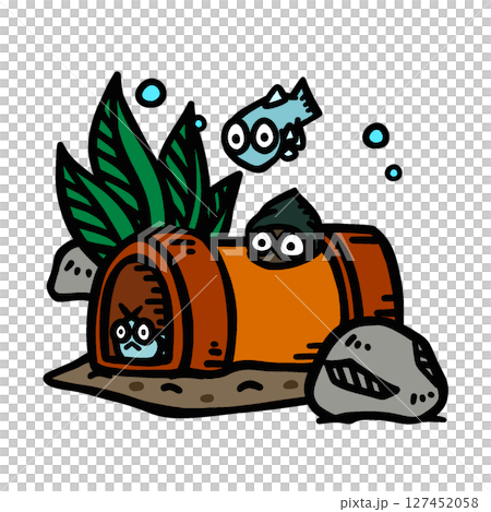 Illustration of an aquarium pipe and creatures 127452058