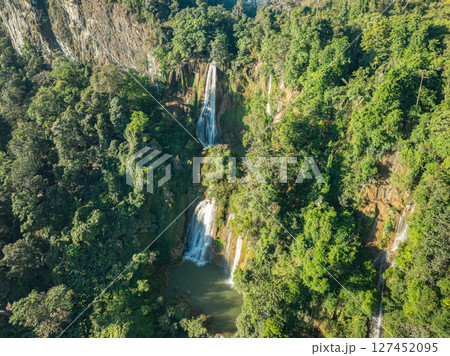 aerial view above the top of Thi Lor Su waterfall 127452095