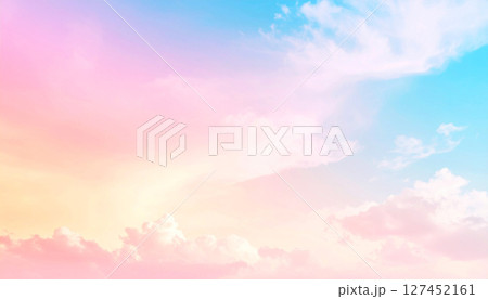 abstract background with clouds, vertical background showcasing a soft pastel sky with a beautiful gradient of colors, transitioning from light blue at the top to delicate pink and peach tones towards 127452161