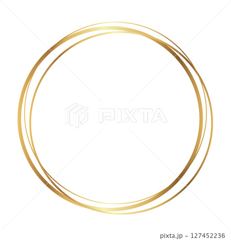 Minimal Elegant Round Gold Line Frame on White Background 127452236