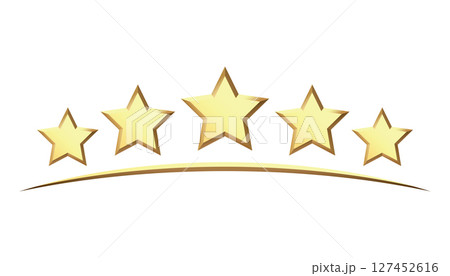 Five golden stars isolated on black background. Rating stars icon. white background 127452616