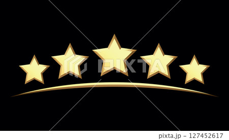 Five golden stars isolated on black background. Rating stars icon. black background 127452617