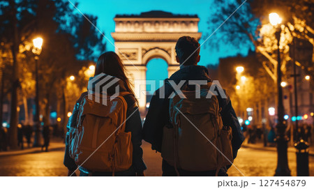 nighttime cityscape triomphe background scene street 127454879