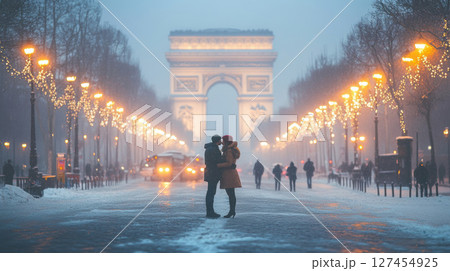 street scene winter season triomphe background 127454925