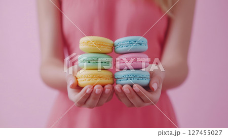 woman dress collection macarons background holds 127455027