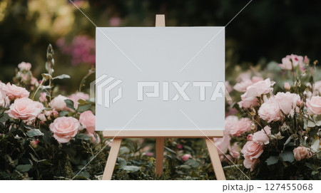 easel roses closeup canvas greenery holding 127455068