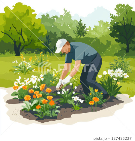 illustration man flowers garden style colors 127455227