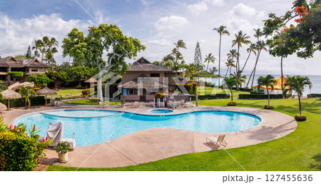 Luxury pool at a Hawaiian resort on a sunny day 127455636