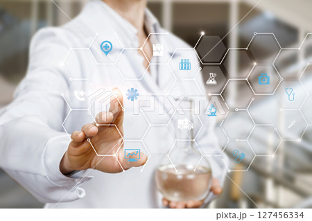 Scientist using digital research tool. 127456334