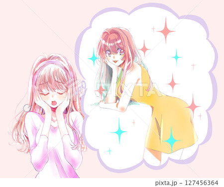 美しい女性を想像して溜息をつく女性 127456364