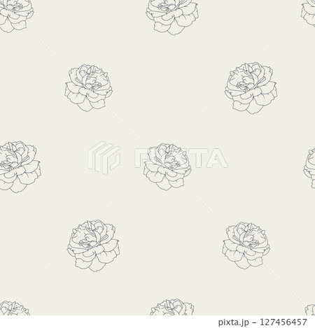 Vintage seamless pattern with hand drawn black and white rose flowers Vintage seamless pattern with hand drawn black and white rose flowers 127456457