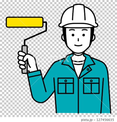 Male worker with a paint roller Male worker with a paint roller 127456635