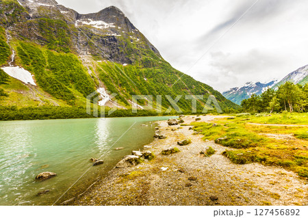 Mountains area and lake in Norway Mountains area and lake in Norway 127456892