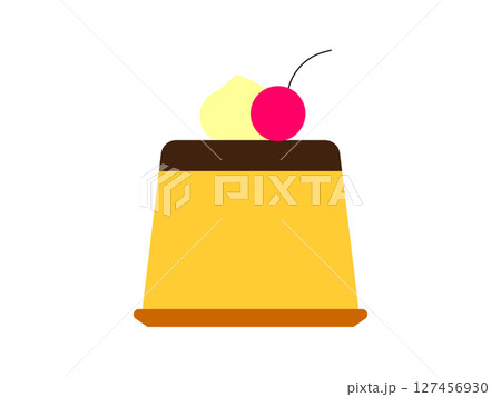 ホイップクリームが乗ったプリンのアイコンのイラスト 127456930
