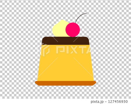 ホイップクリームが乗ったプリンのアイコンのイラスト 127456930