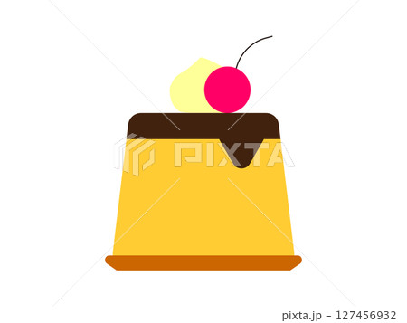 ホイップクリームが乗ったプリンのアイコンのイラスト ホイップクリームが乗ったプリンのアイコンのイラスト 127456932