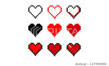 Set of retro pixel hearts buttons, love pixel...のイラスト素材 [127456940] - PIXTA