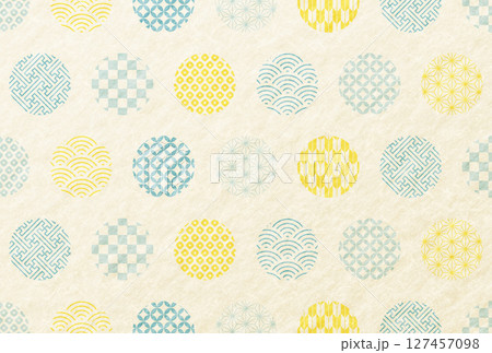 夏・青・和柄・市松模様・祝・和紙の背景	 127457098