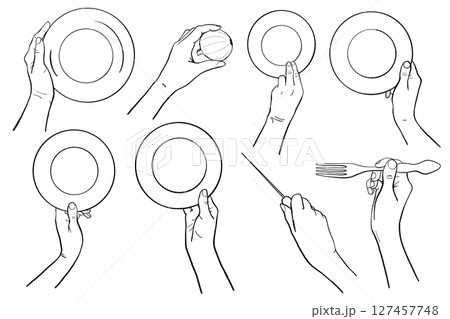 Cooking Chef Hands Gestures Line Vector Illustration Set Cooking Chef Hands Gestures Line Vector Illustration Set 127457748